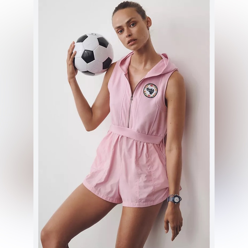 NWT Anthropologie x Gola direct kick twofer sports Pink Hooded Romper sz S